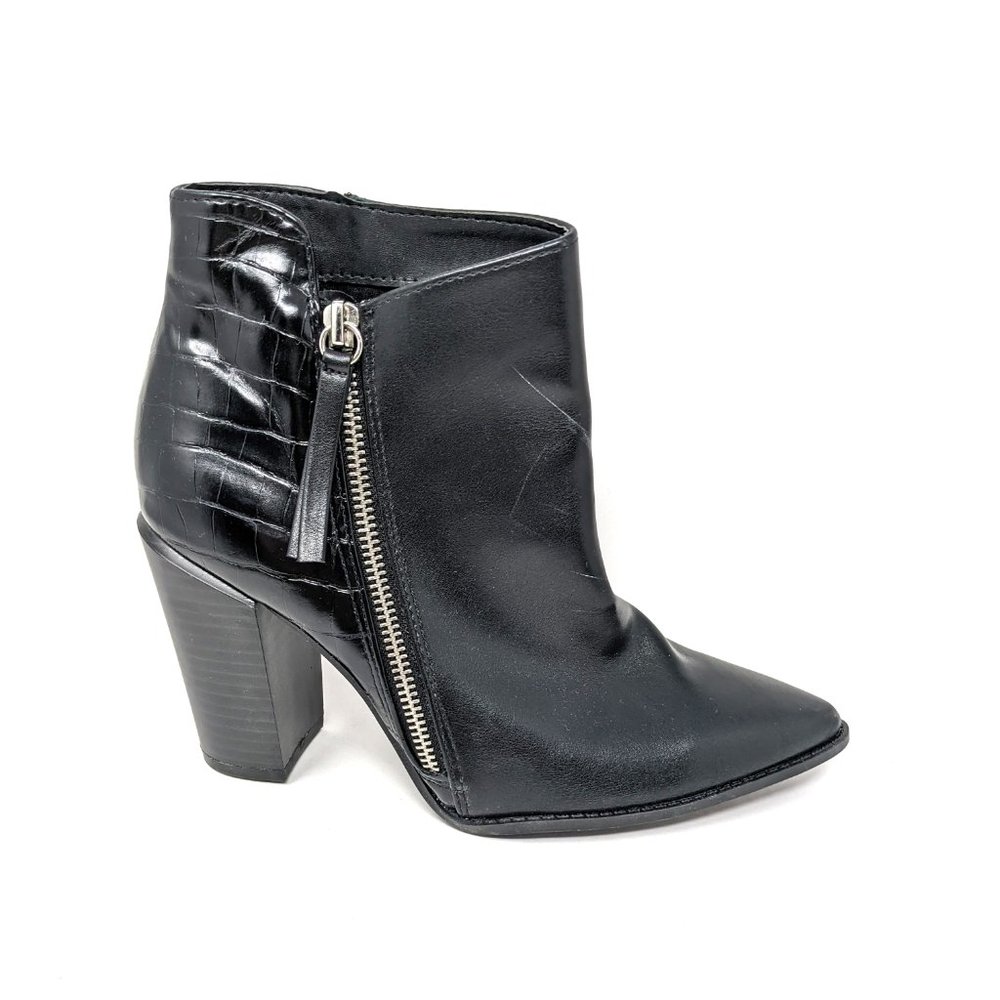 Qupid Black Leather Block Heel Pointed Toe Ankle … - image 3